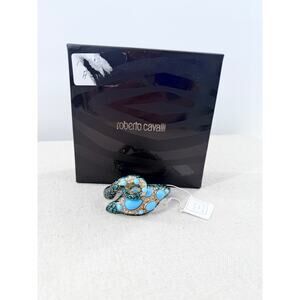 Roberto Cavalli Snake-Shaped Turquoise Cabochon Stones Cuff Bracelet